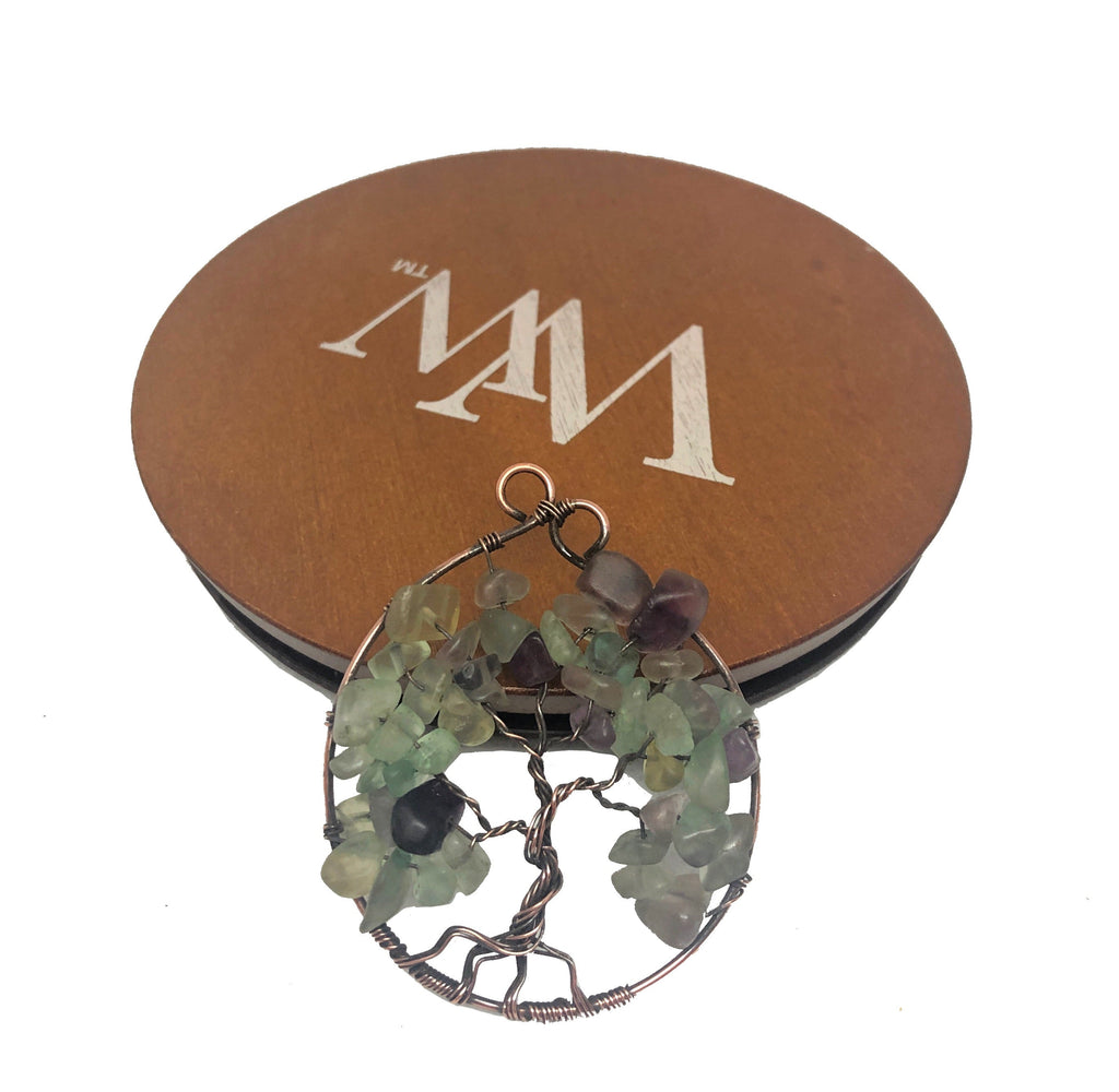 Wire Wrapped Tree of Life Pendant w/ Fluorite Gemstones