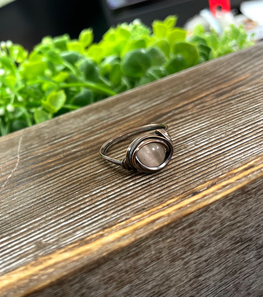 Cat Eye Glass Crystal Wire Wrapped Ring