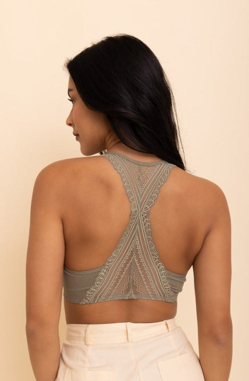 Lacey Racerback Seamless Bralette – Soft Wireless Lace Comfort