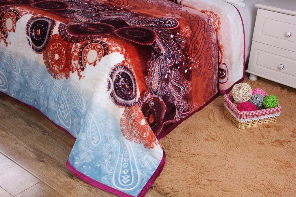 DaDa Bedding Paisley Dreams Floral Burgundy Mink Fleece Flannel Throw