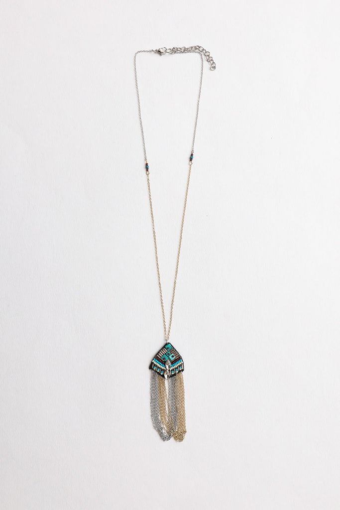 Turquoise & Crystal Medallion Chain Necklace
