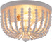 Two Light White Wood Beaded Boho Flush Mount Chandelier For Nursery