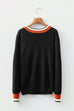 Varsity Stripe Contrast Trim V-Neck Sweater