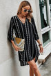 Striped Print Roll Tab Sleeve Tunic Loose Dress