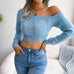 Bare Shoulders Knitted Sweater - Women Long Sleeve Short Pullover