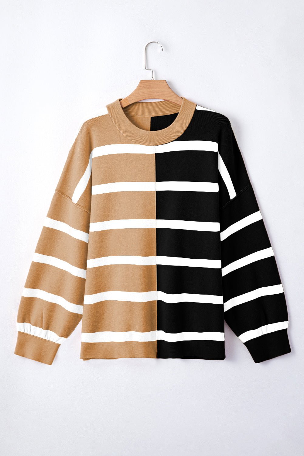 Khaki Stripe Colorblock Oversized Sweater - Essential Retail Store
