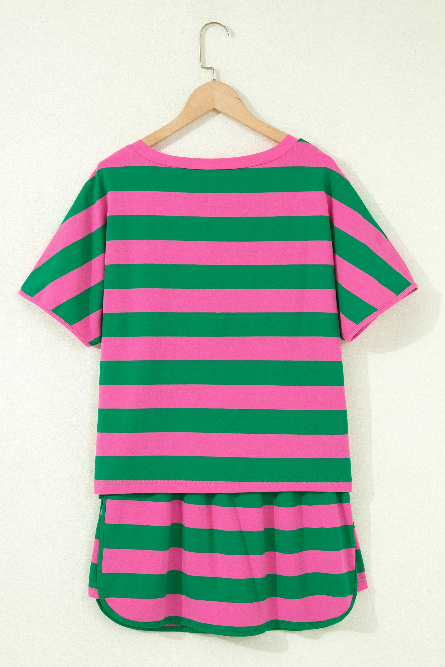 Rose Stripe Dolman Tee Drawstring Skort Athletic 2pcs Set - Essential Retail Store