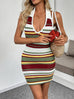 Multi-Color Striped Halter Neck : Knit Sweater Dress