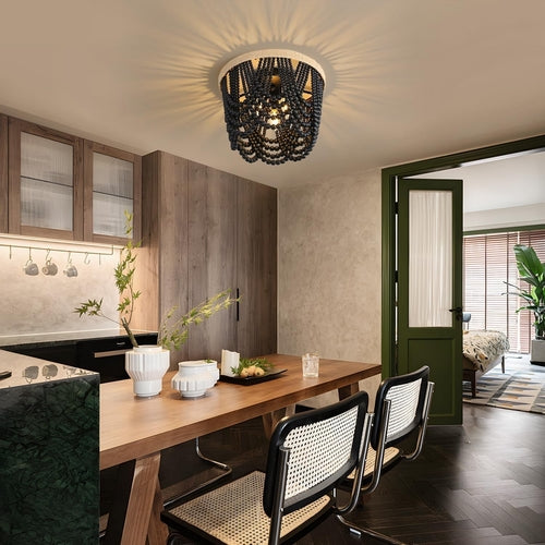 Handmade Beaded Bohemian Chandelier Three Light Black