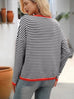 Plus Size Contrast Striped Long Sleeve Sweater