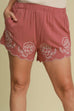 Umgee Full Size Linen Blend Shorts with Floral Embroidered Details