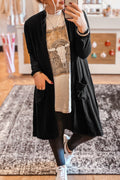 Black Solid Color Open Front Cardigan with Pocket - Essential Retail Store