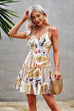 Tie Dye V Neck Sleeveless Ruffle Hem A Line Dress