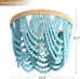 Boho Wood Bead Chandelier 3 Light Fixture Blue 12.6x9.3 In