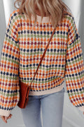 Multicolour Dotty Striped Pattern Knit Drop Shoulder Sweater - Essential Retail Store