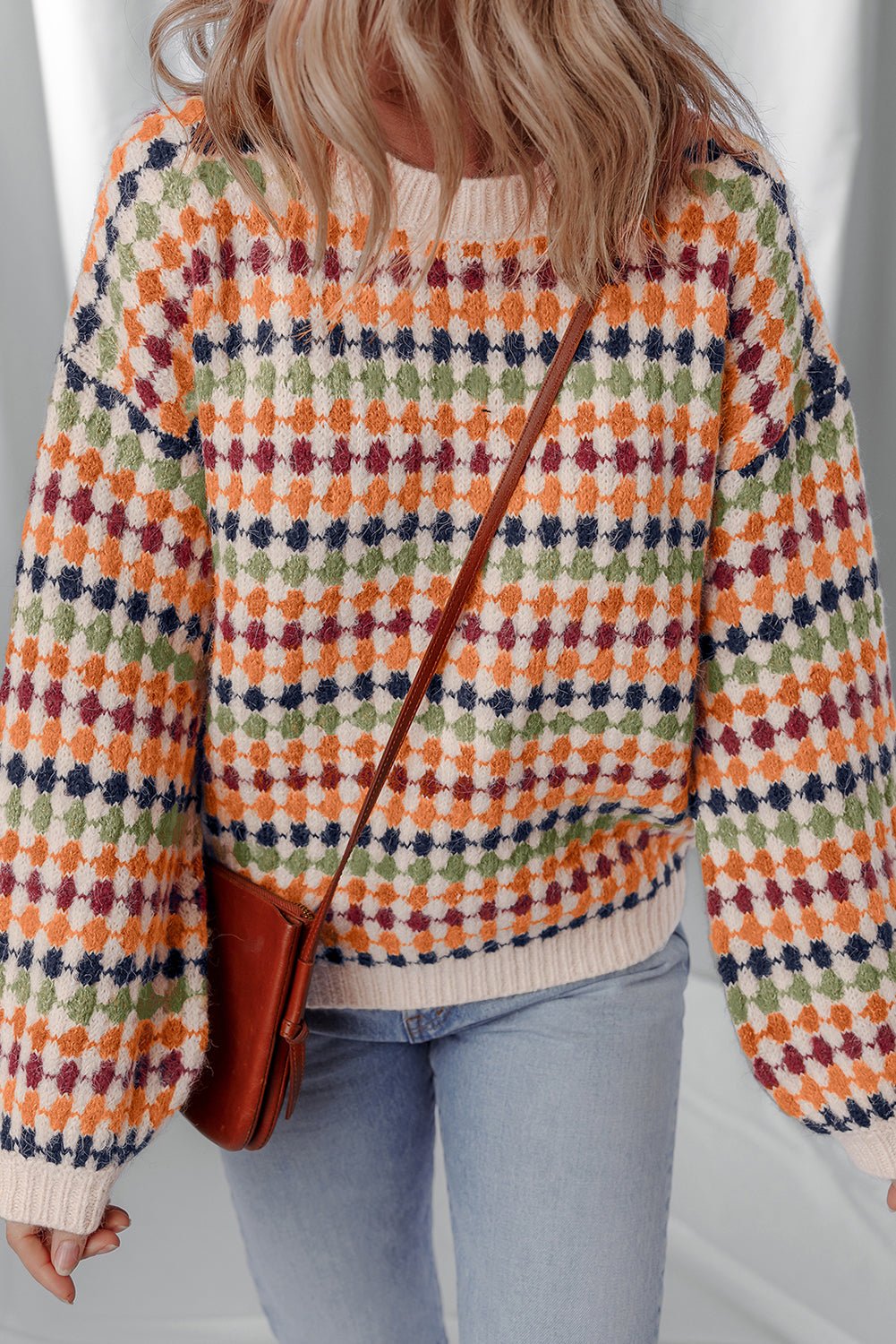 Multicolour Dotty Striped Pattern Knit Drop Shoulder Sweater - Essential Retail Store