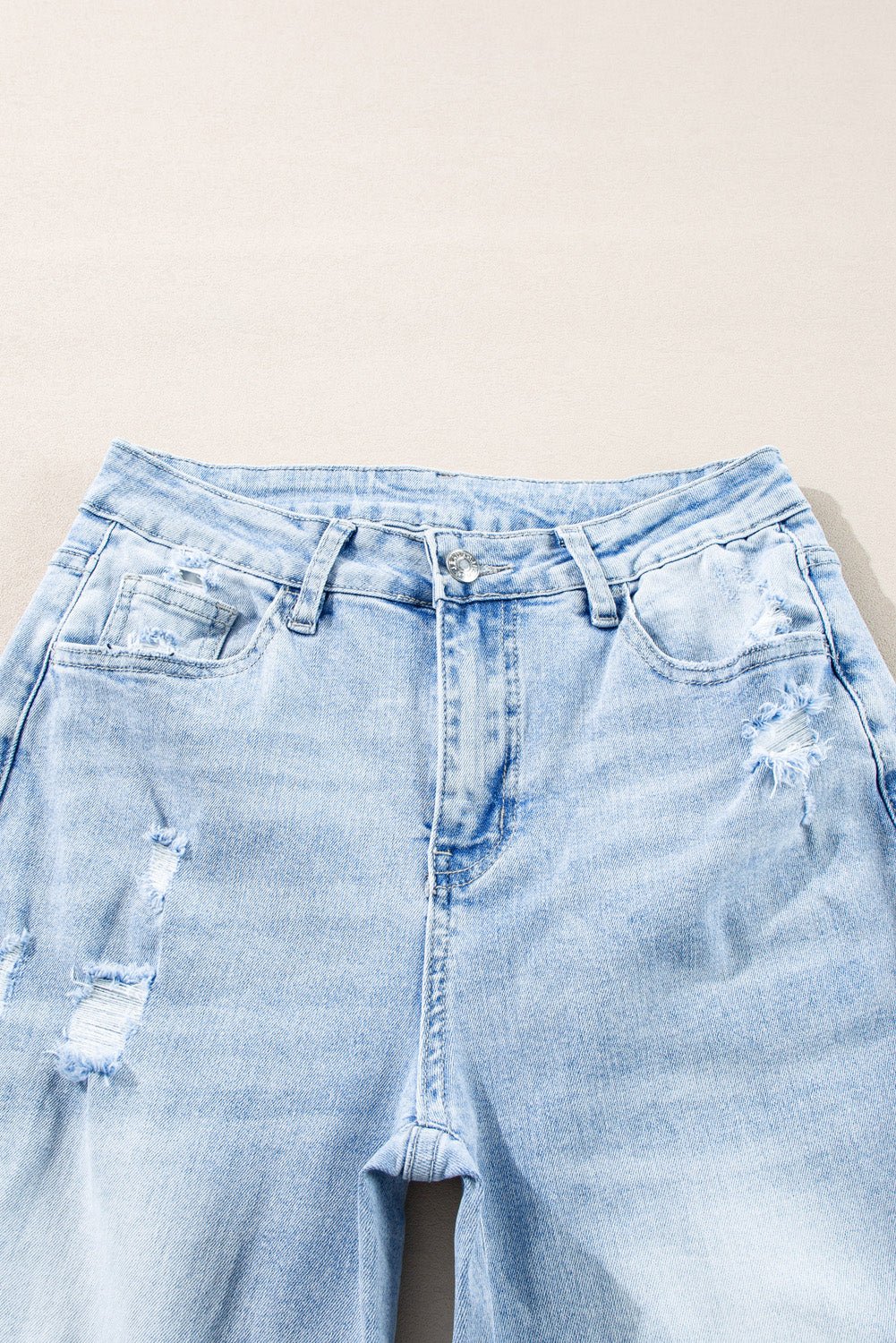 Beau Blue Light Wash Distressed Straight Jeans - Essential Retail Store