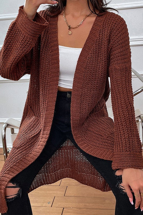 Brown Dual Pocket Drop Shoulder Duster Cardigan