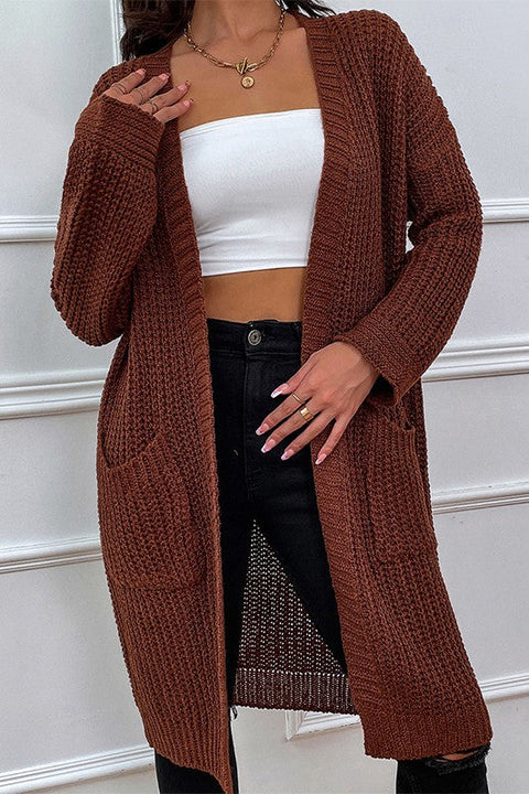 Brown Dual Pocket Drop Shoulder Duster Cardigan