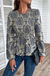 Boho Printed Balloon Sleeve Smocked Peplum Blouse