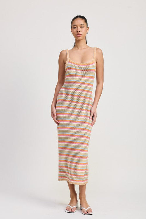 MIDI CROCHET SQAURE NECK DRESS