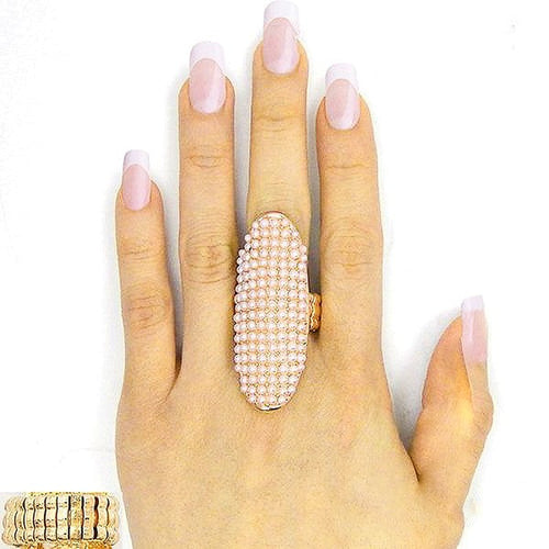 Oval Shape Rhinestone Pearls Paved Ring