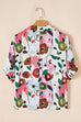Floral Boho Shirred Bubble Viscose Stripe Blouse