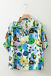 Floral Boho Shirred Bubble Viscose Stripe Blouse