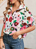 Floral Boho Shirred Bubble Viscose Stripe Blouse