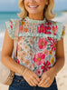 Pink Floral Ruffle Trim Pleated Panel Boho Blouse