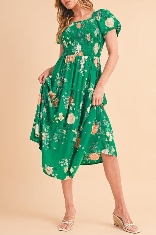 Green Tiered light weight midi dress