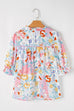 Boho Flower Print Frill Neck Puff Sleeve Blouse