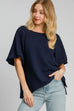 Umgee Full Size Boxy Cut Jacquard Round Neck Top with Side Slit Plus