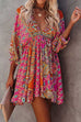 Multicolour V Neck 3/4 Sleeve Bohemian Vintage Print Mini Dress