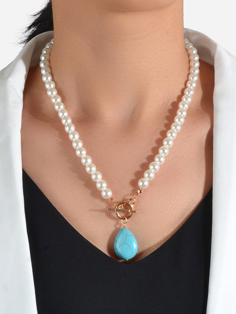 Retro Designer Bohemian Jewellery Simulated Pearl Chain Turquoise