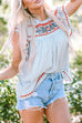 Angie Boho Embroidered Floral Print Flutter Sleeve