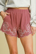Umgee Full Size Linen Blend Shorts with Floral Embroidered Details