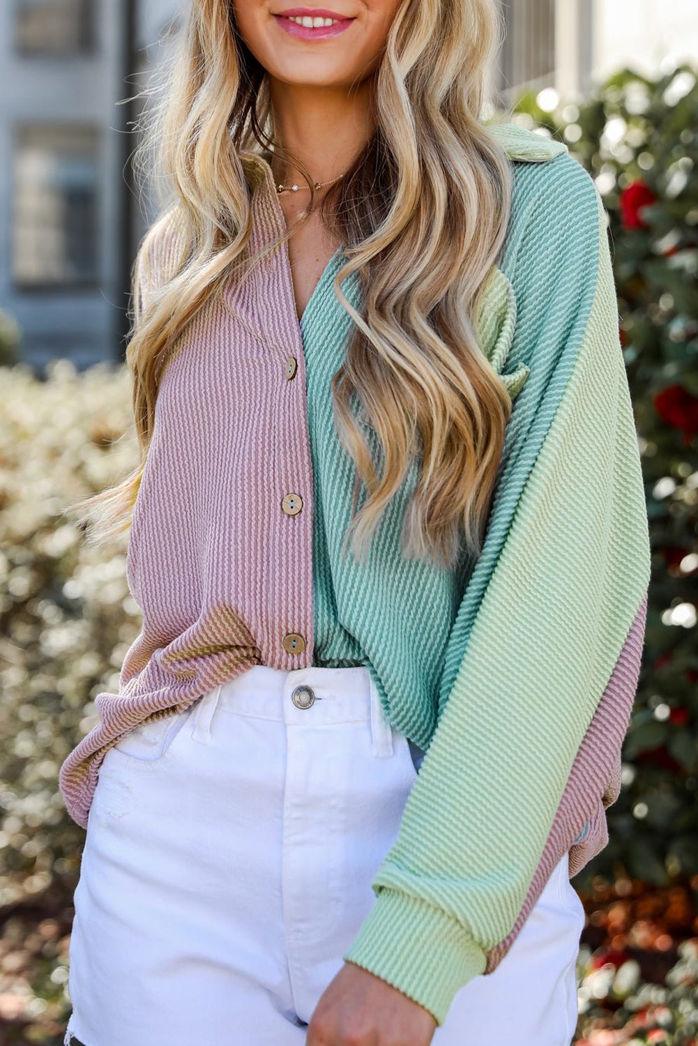 Phalaenopsis Color Block Corded Buttoned Oversized Shacket - Essential Retail Store