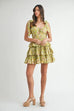 MABLE Floral Print Shoulder Tie Layered Mini Dress