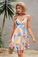 Tie Dye V Neck Sleeveless Ruffle Hem A Line Dress