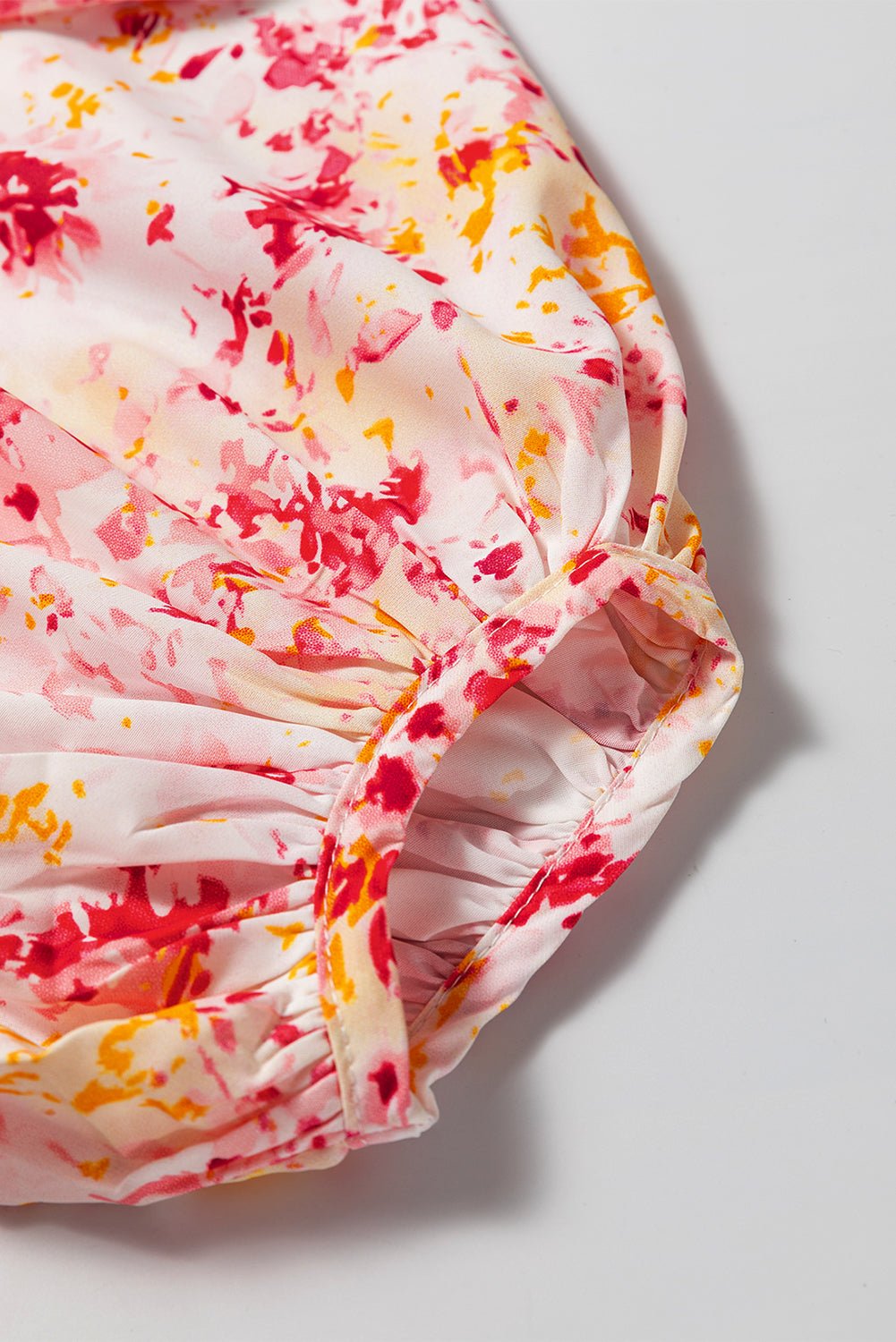Pink Ditsy Floral Bubble Sleeve V Neck Blouse - Essential Retail Store