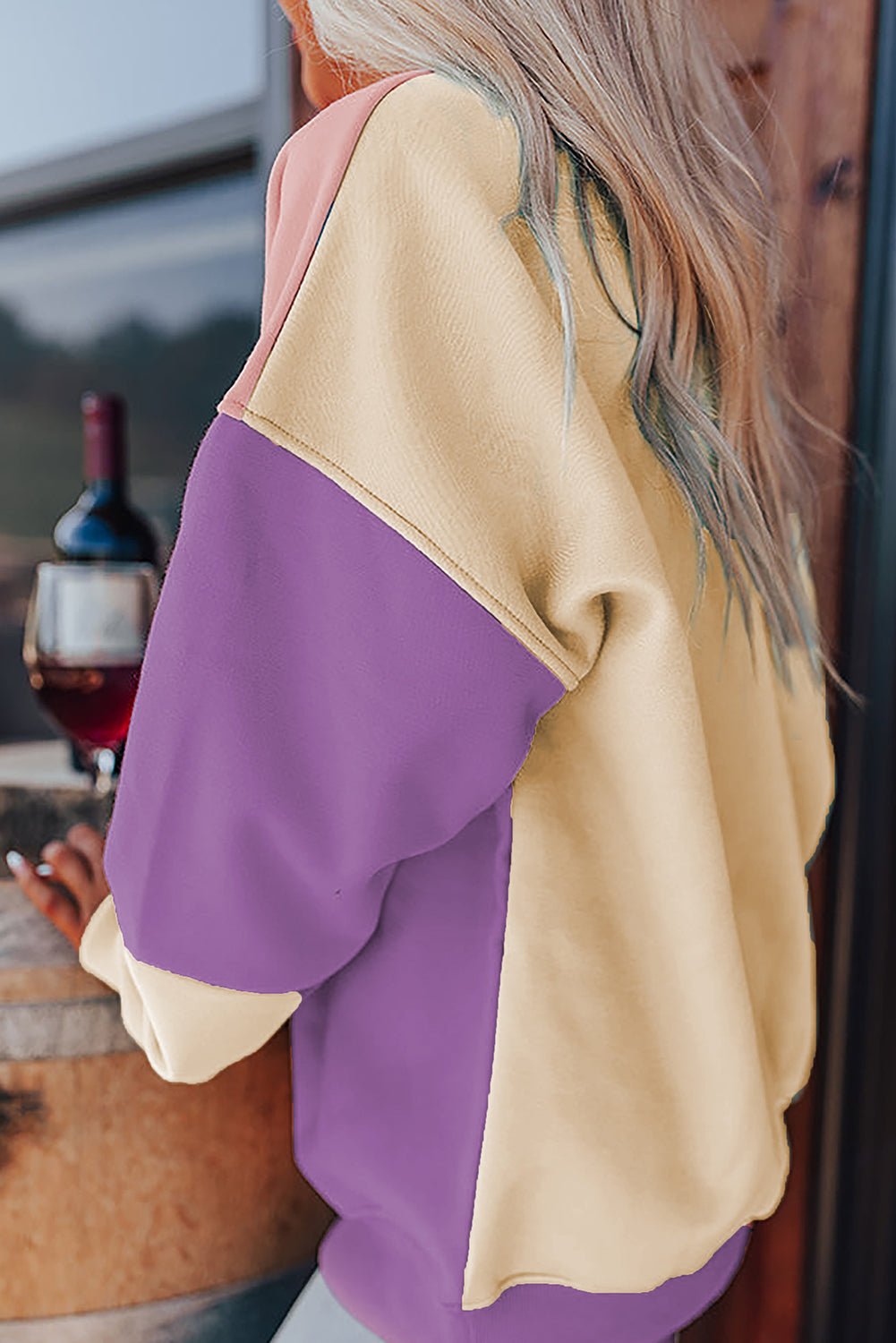 Meadow Mauve Colorblock Patchwork Drop Shoulder Sweatshirt - Essential Retail Store