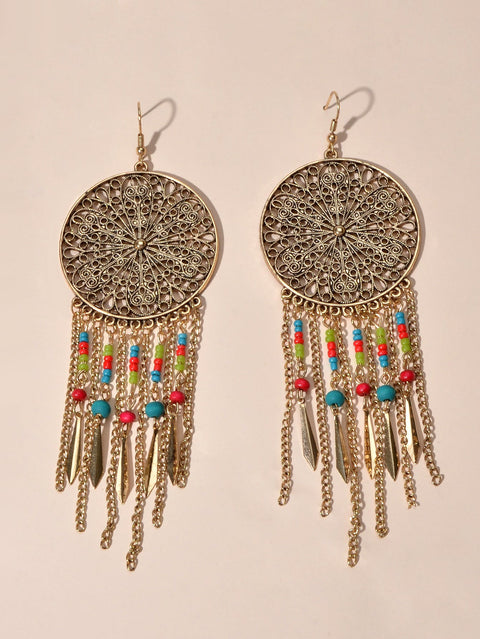 Antique Ethnic Jewellery Multicolour Seed Beads Tassel Dangle Bohemian