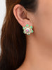 Bohemian Ethnic Rhinestone Decoration Green Enamel Flower Stud