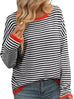 Plus Size Contrast Striped Long Sleeve Sweater