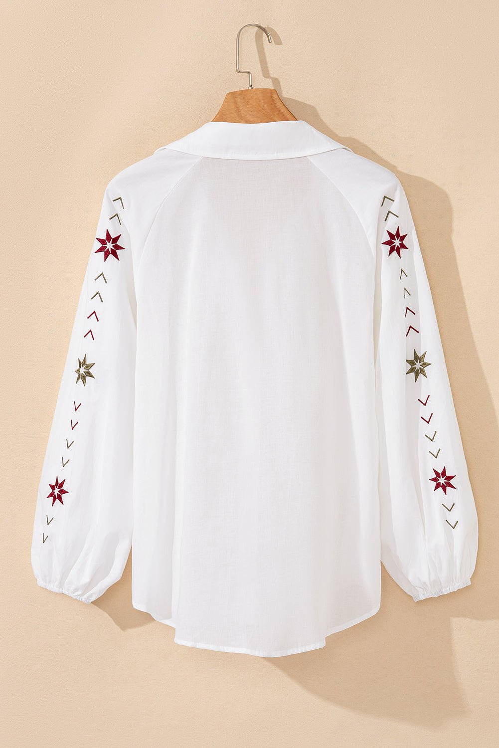 White Floral Embroidered Puff Sleeve Eyelet Patchwork Shirt - Essential Retail Store