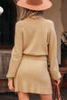 Solid High Neck Sweater and Pleated Mini Skirt Set