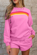 Bonbon Striped Accent Pullover and Shorts Two Piece Casual Set - Essential Retail Store