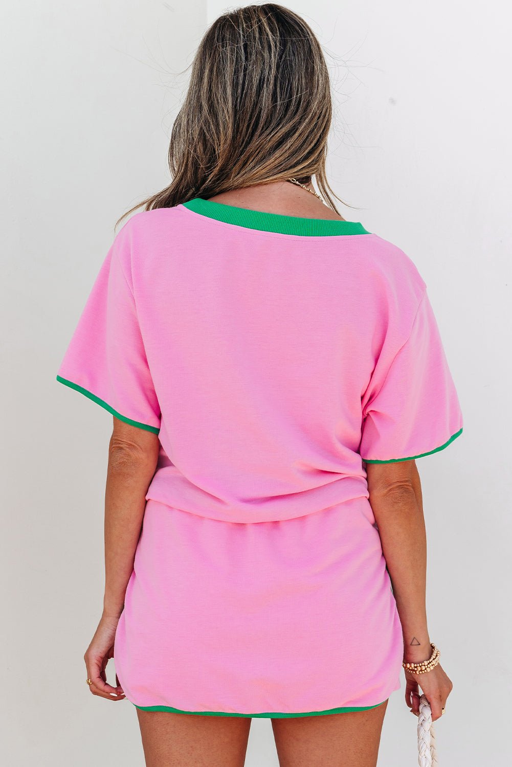 Turquoise Colorblock Edge Drop Shoulder T Shirt and Skort 2Pcs Set - Essential Retail Store
