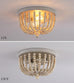 Boho Wood Beaded Flush Mount Chandelier Oak Finish 2 Lights